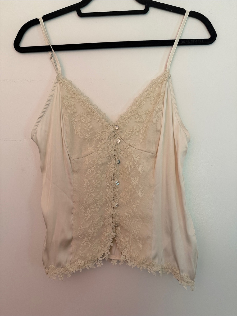 Lucy Paris Cream Lace-Trim Satin Cami